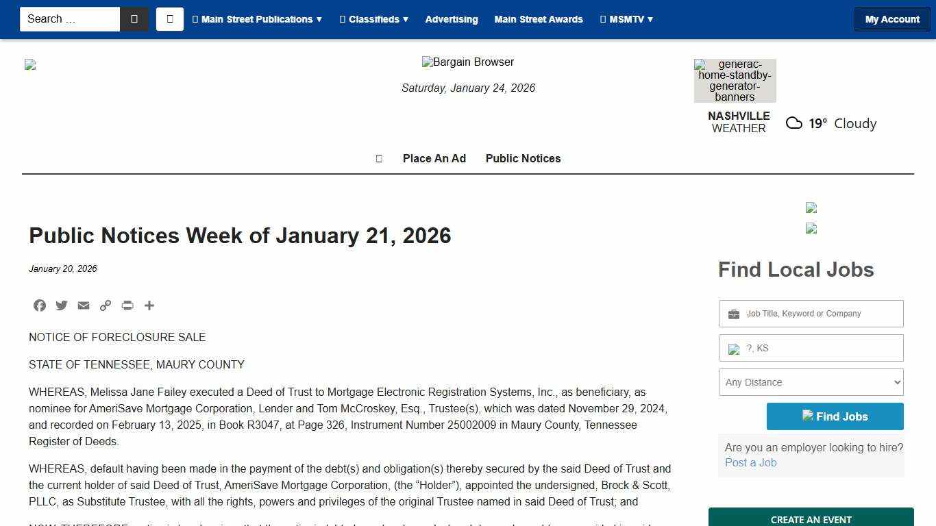Public Notices Week of January 21, 2026 - Main Street Media of Tennessee