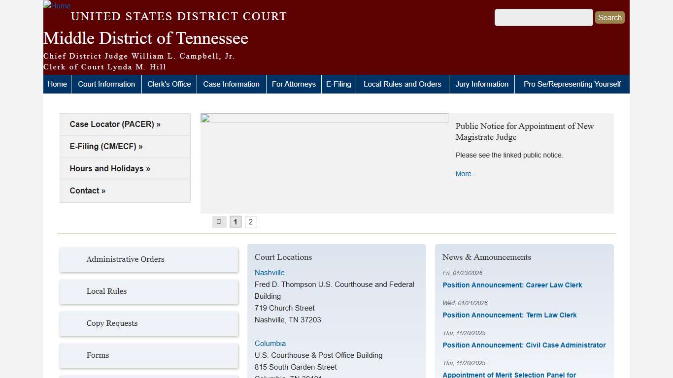 Middle District of Tennessee United States District Court