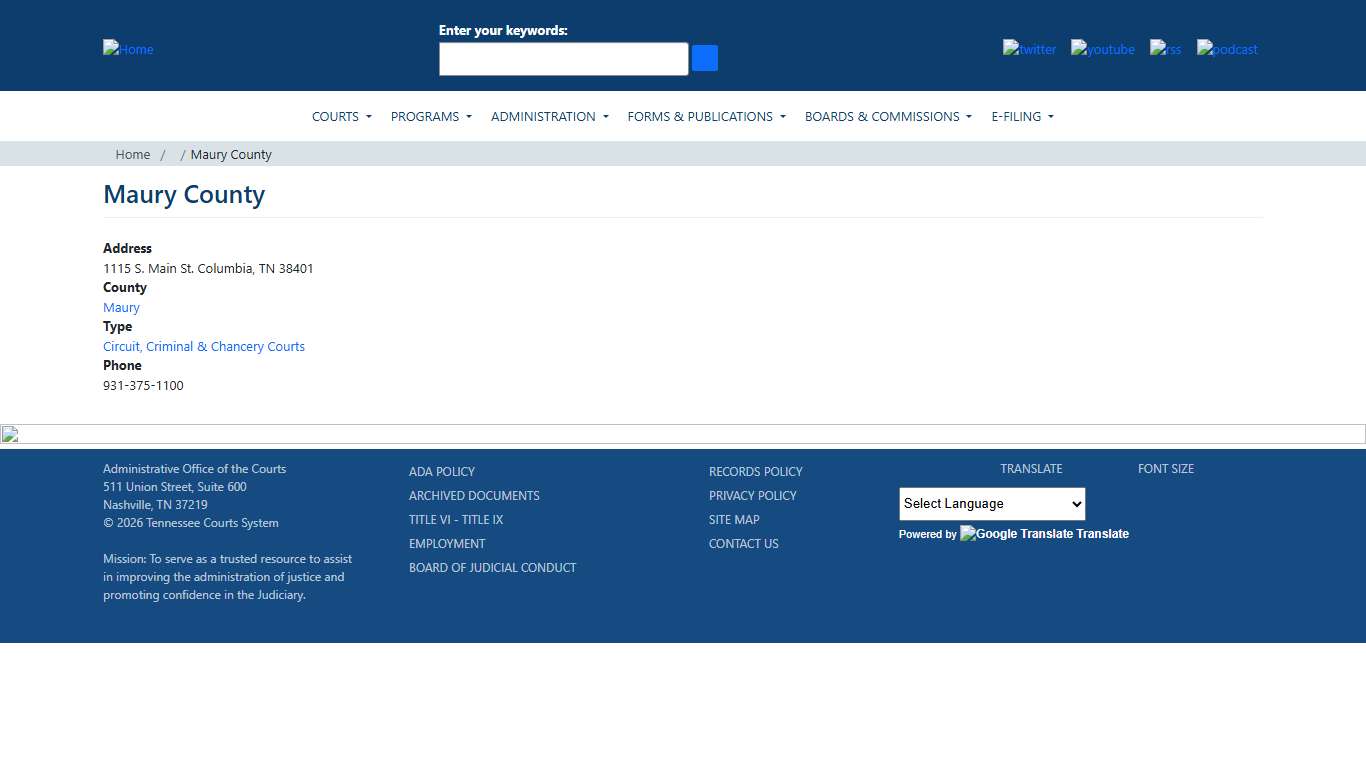 Maury County Tennessee Administrative Office of the Courts