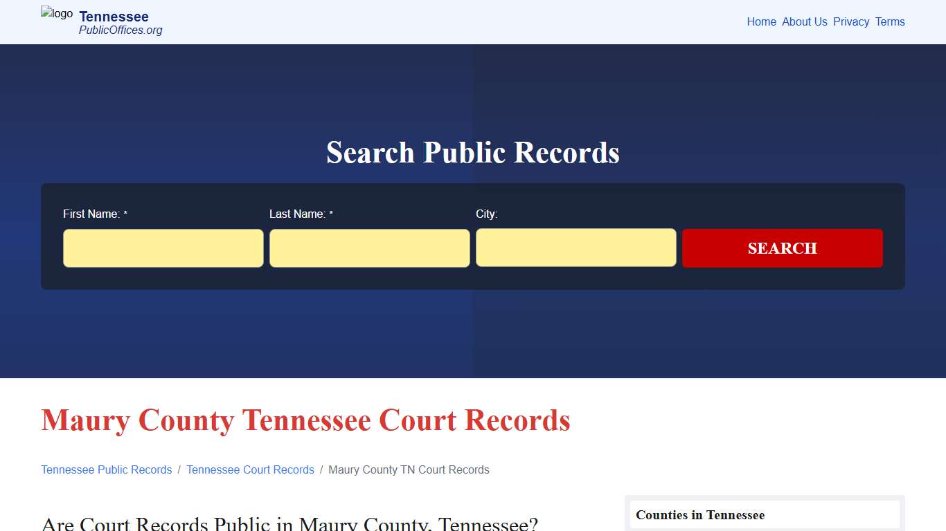 Maury County, TN Court Records Search – PublicOffices.org